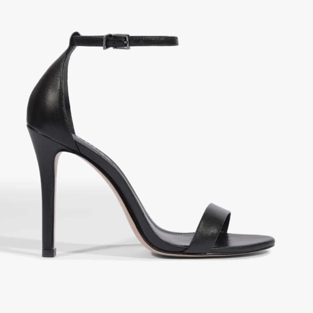 SCHUTZ Black Leather Ankle-Strap Stiletto Sandals